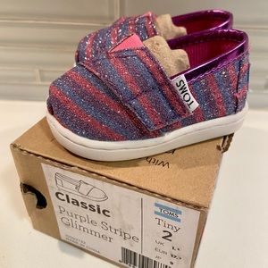 NIB TOMS Purple Stripe Glimmer Shoes